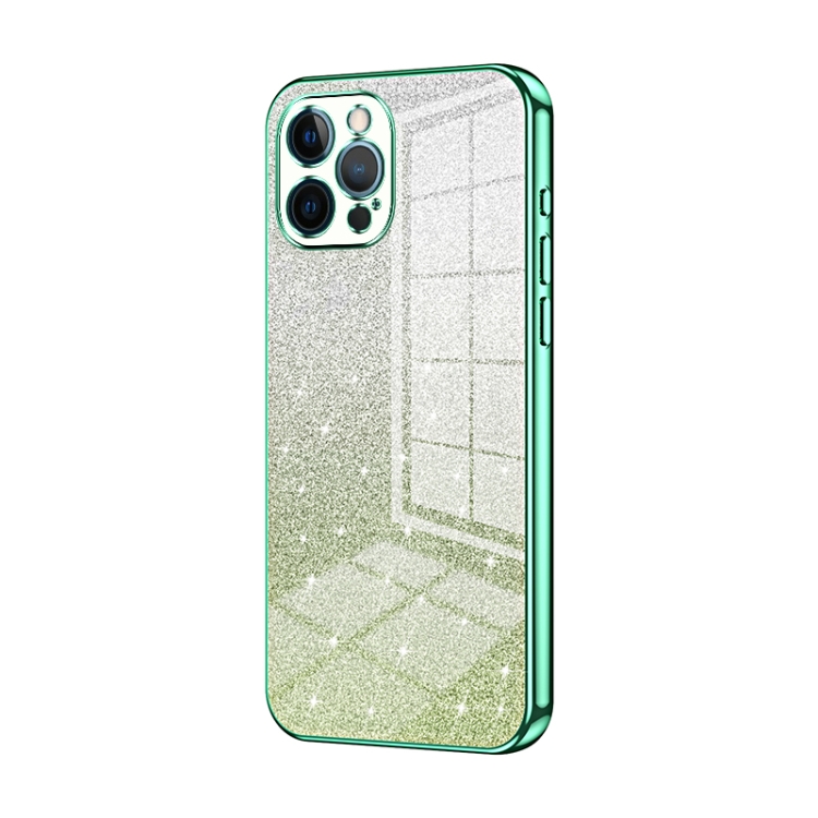 

For iPhone 12 Pro Gradient Glitter Powder Electroplated Phone Case(Green)