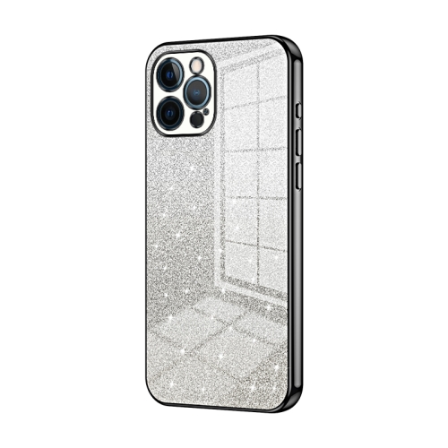 

For iPhone 12 Pro Gradient Glitter Powder Electroplated Phone Case(Black)