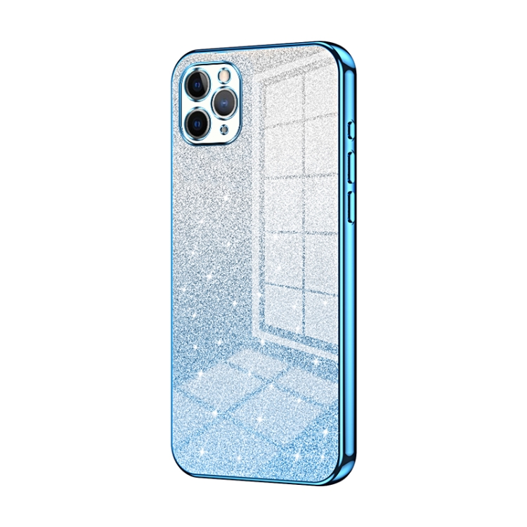

For iPhone 11 Pro Max Gradient Glitter Powder Electroplated Phone Case(Blue)