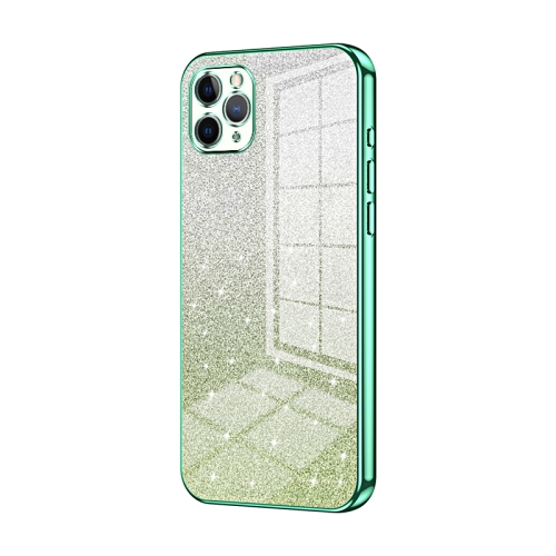 

For iPhone 11 Pro Max Gradient Glitter Powder Electroplated Phone Case(Green)
