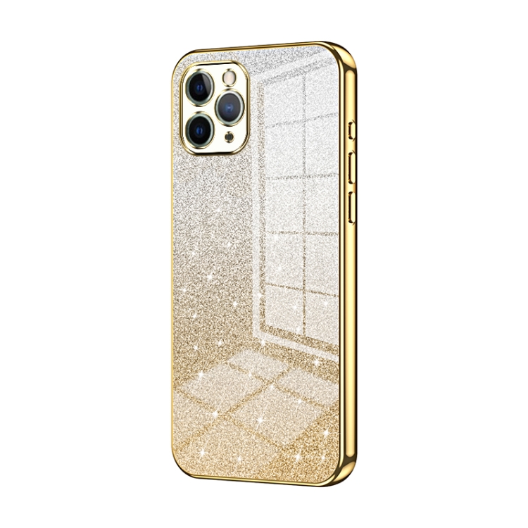 

For iPhone 11 Pro Gradient Glitter Powder Electroplated Phone Case(Gold)