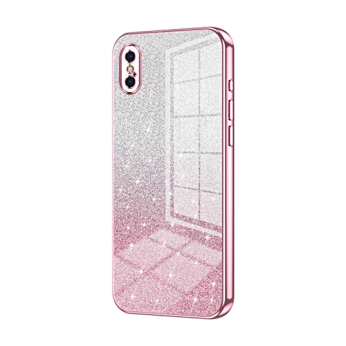 

For iPhone X / XS Gradient Glitter Powder Electroplated Phone Case(Pink)