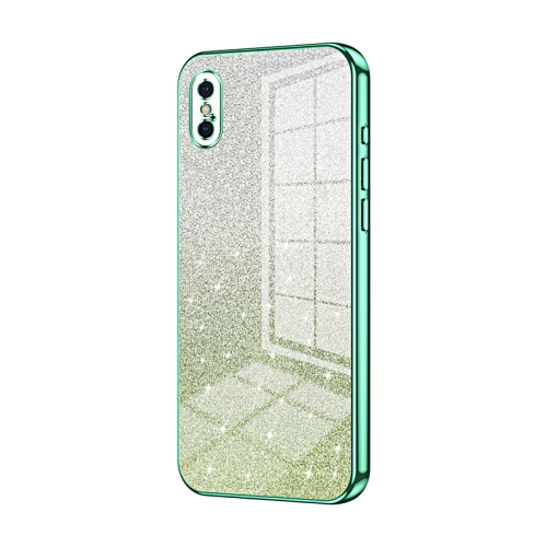 

For iPhone X / XS Gradient Glitter Powder Electroplated Phone Case(Green)