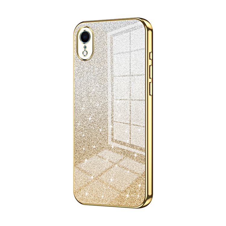 

For iPhone XR Gradient Glitter Powder Electroplated Phone Case(Gold)