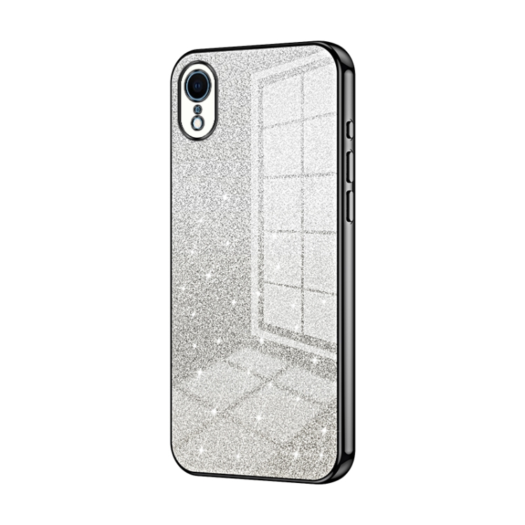 

For iPhone XR Gradient Glitter Powder Electroplated Phone Case(Black)