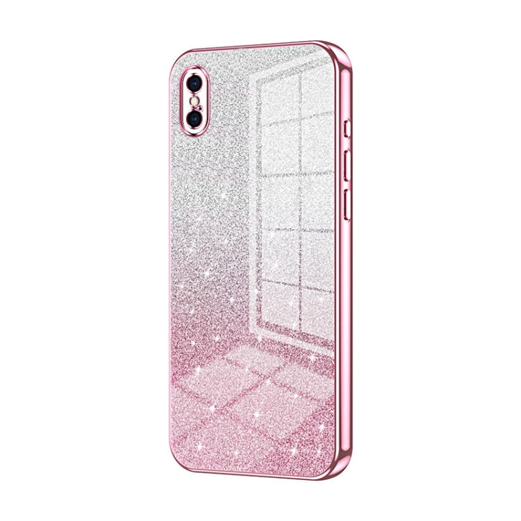

For iPhone XS Max Gradient Glitter Powder Electroplated Phone Case(Pink)