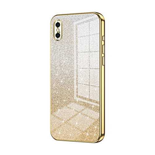 

For iPhone XS Max Gradient Glitter Powder Electroplated Phone Case(Gold)