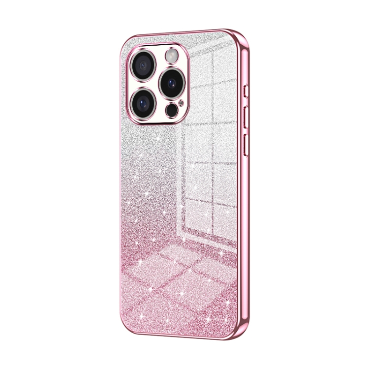 

For iPhone 16 Pro Gradient Glitter Powder Electroplated Phone Case(Pink)