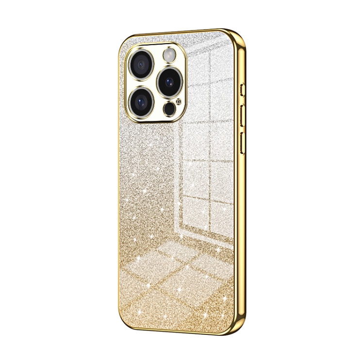 

For iPhone 16 Pro Gradient Glitter Powder Electroplated Phone Case(Gold)