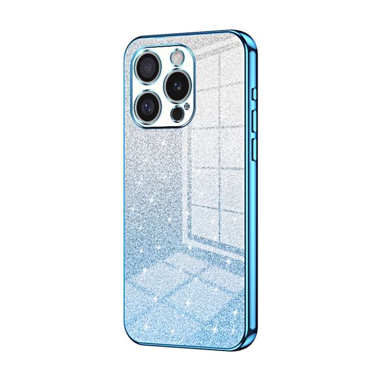 

For iPhone 16 Pro Gradient Glitter Powder Electroplated Phone Case(Blue)