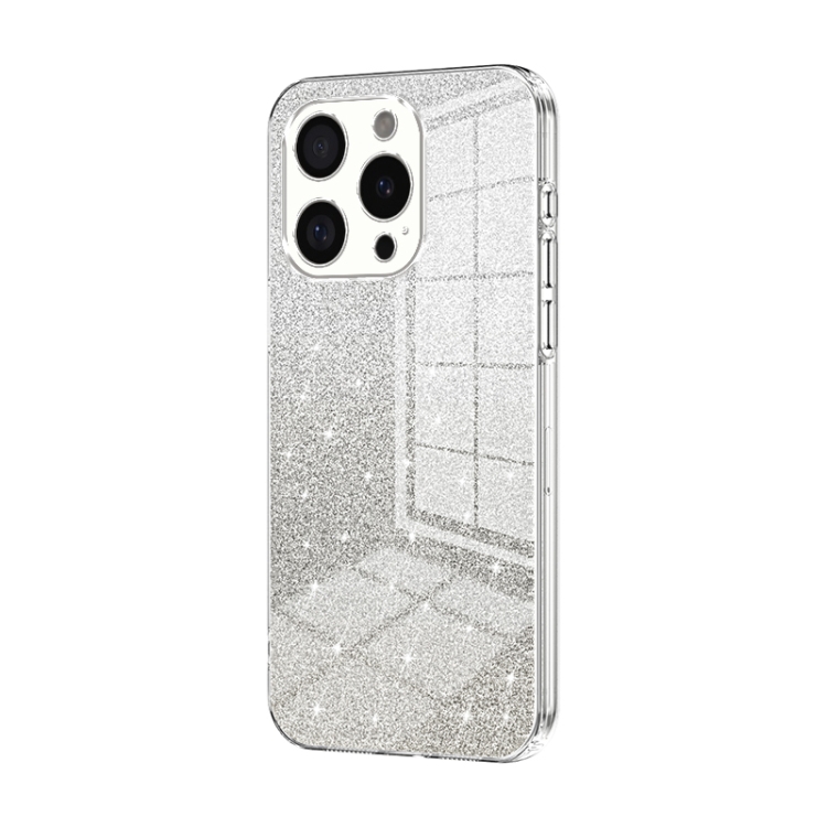 

For iPhone 16 Pro Gradient Glitter Powder Electroplated Phone Case(Transparent)