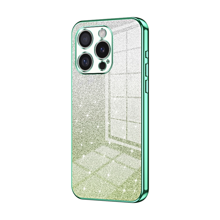 

For iPhone 16 Pro Gradient Glitter Powder Electroplated Phone Case(Green)