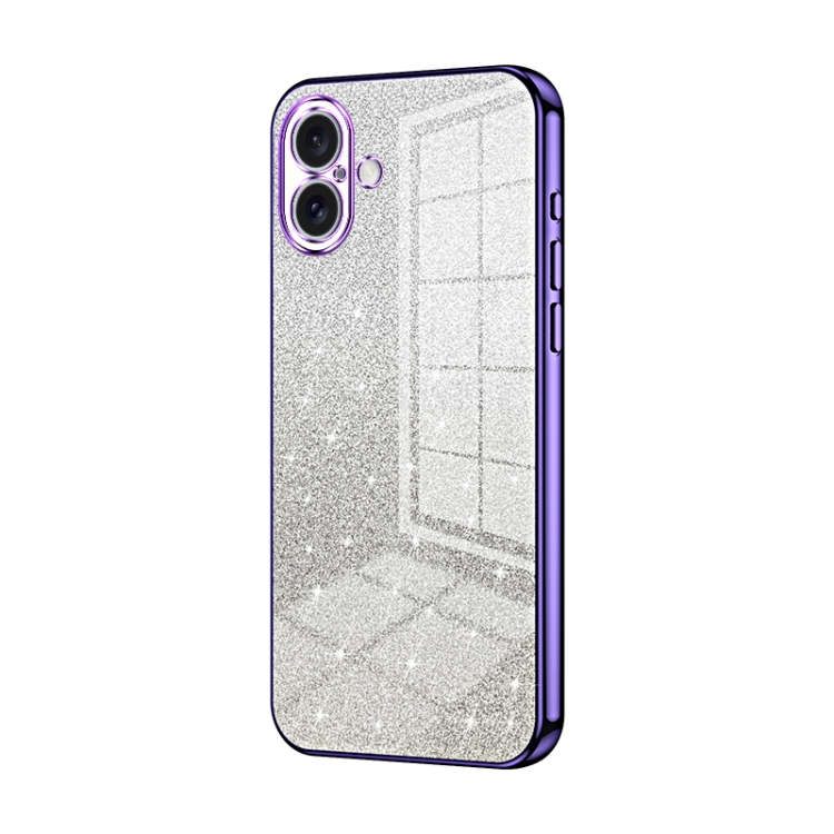 

For iPhone 16 Plus Gradient Glitter Powder Electroplated Phone Case(Purple)