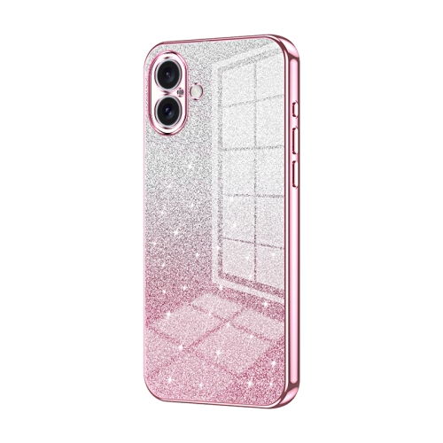 

For iPhone 16 Plus Gradient Glitter Powder Electroplated Phone Case(Pink)