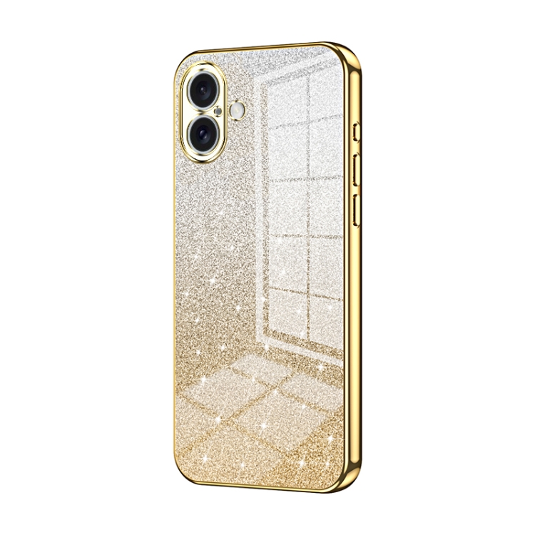 

For iPhone 16 Plus Gradient Glitter Powder Electroplated Phone Case(Gold)