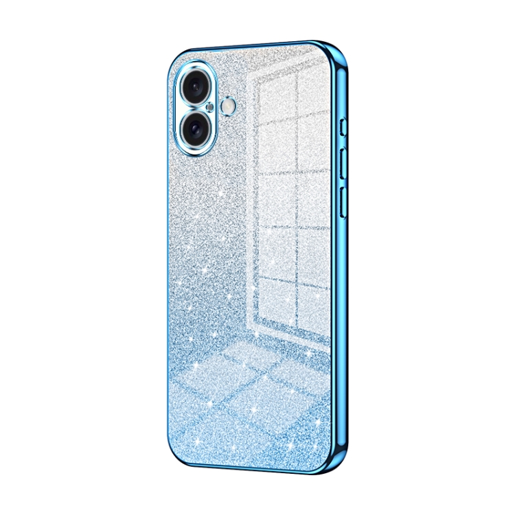 

For iPhone 16 Plus Gradient Glitter Powder Electroplated Phone Case(Blue)