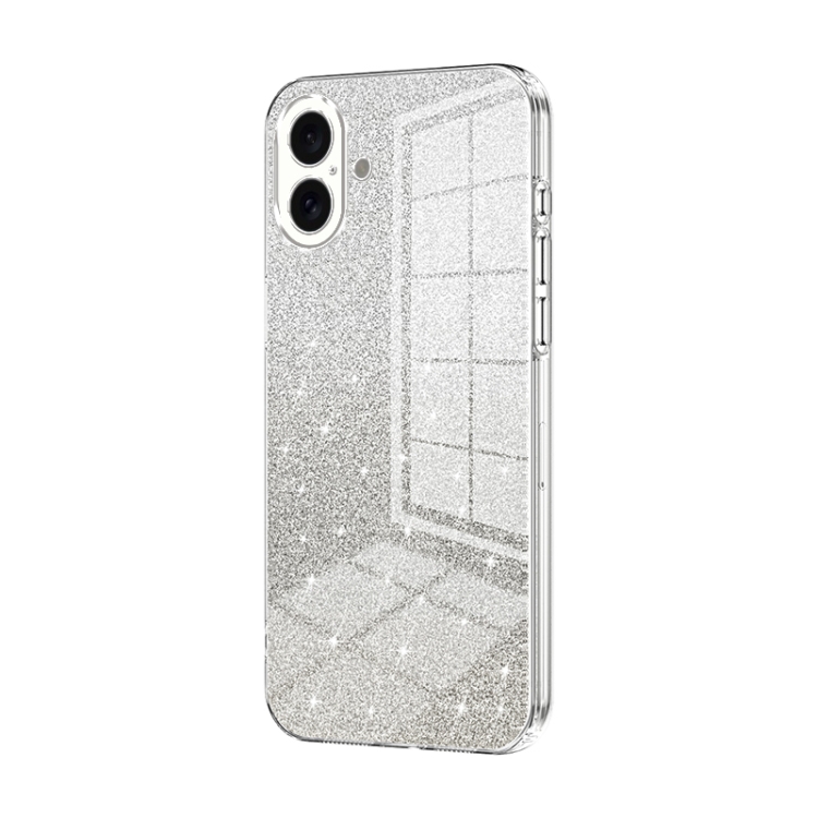 

For iPhone 16 Plus Gradient Glitter Powder Electroplated Phone Case(Transparent)