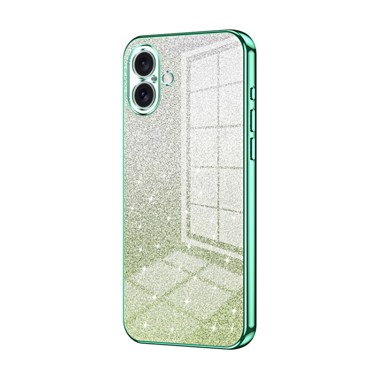 

For iPhone 16 Plus Gradient Glitter Powder Electroplated Phone Case(Green)