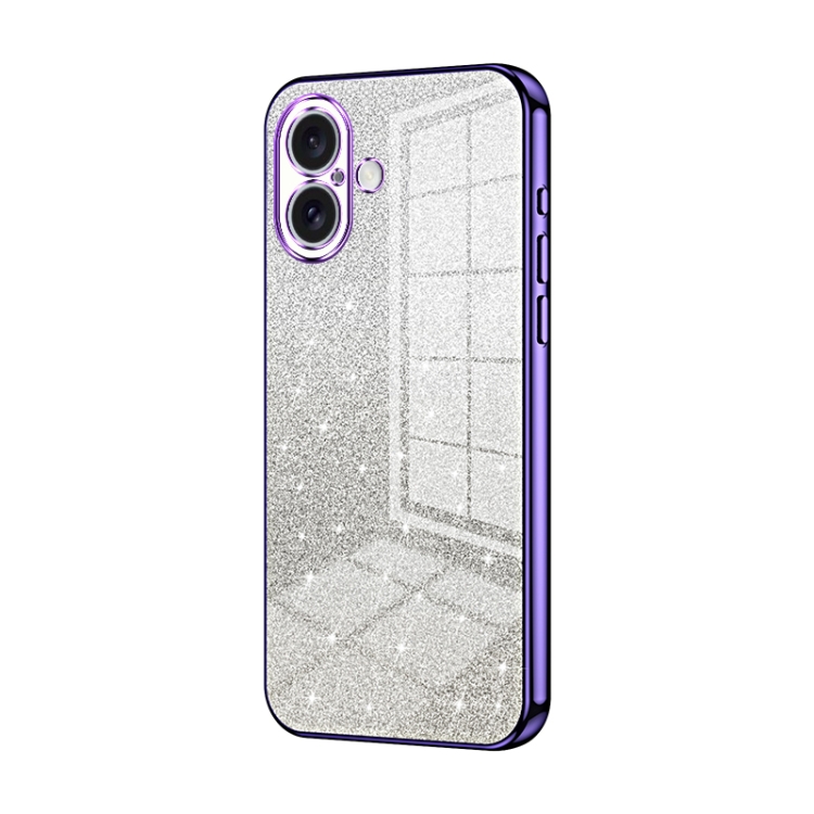 

For iPhone 16 Gradient Glitter Powder Electroplated Phone Case(Purple)