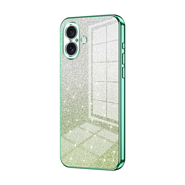

For iPhone 16 Gradient Glitter Powder Electroplated Phone Case(Green)