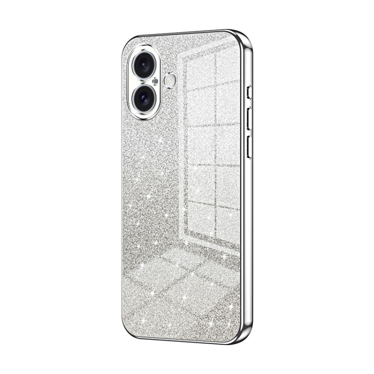 

For iPhone 16 Gradient Glitter Powder Electroplated Phone Case(Silver)