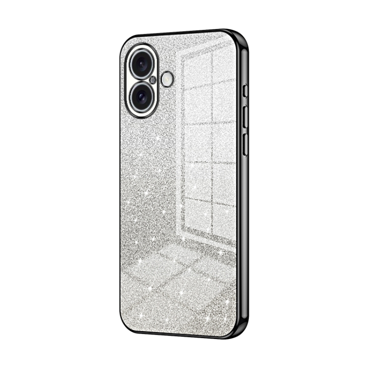 

For iPhone 16 Gradient Glitter Powder Electroplated Phone Case(Black)