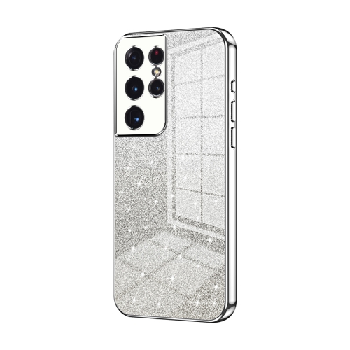 

For Samsung Galaxy S21 Ultra 5G Gradient Glitter Powder Electroplated Phone Case(Silver)