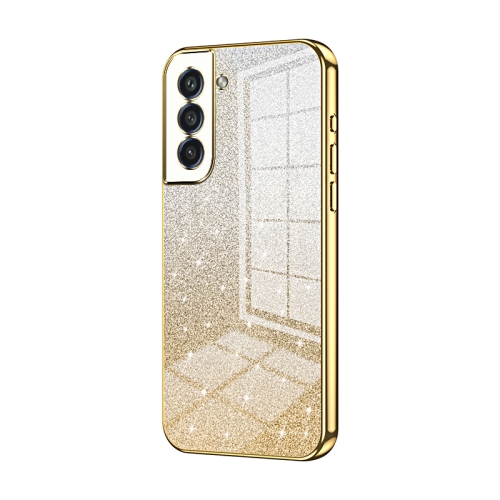 

For Samsung Galaxy S21 FE 5G Gradient Glitter Powder Electroplated Phone Case(Gold)