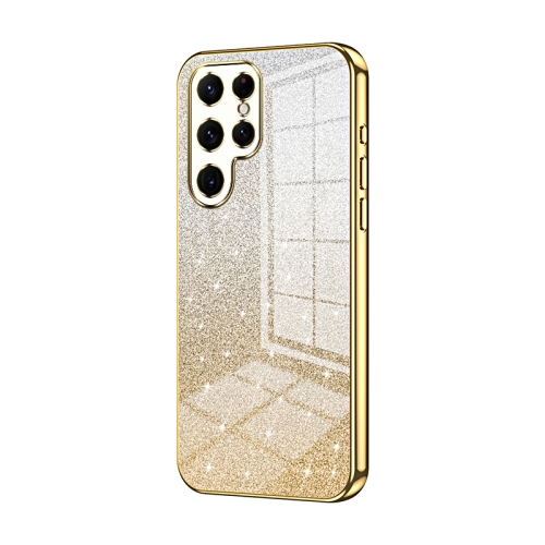 

For Samsung Galaxy S22 Ultra 5G Gradient Glitter Powder Electroplated Phone Case(Gold)