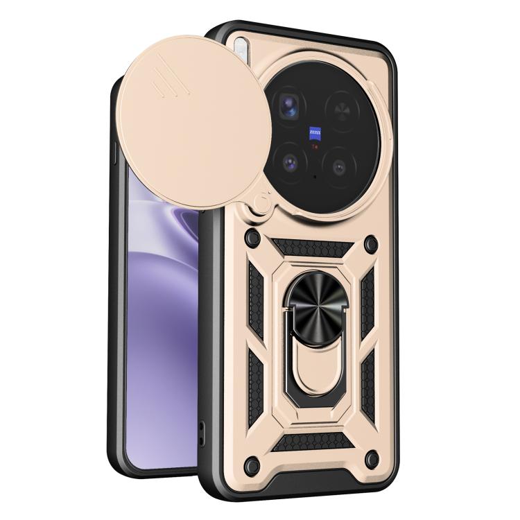 For vivo X300 Pro Sliding Camera Cover Design TPU+PC Phone Case(Gold)