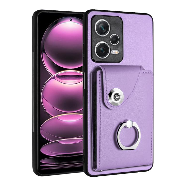 

For Xiaomi Redmi Note 12 Pro+ 5G Global Organ Card Bag Ring Holder PU Phone Case(Purple)