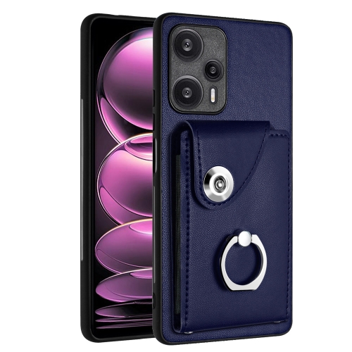 For Xiaomi Poco F5 5G/Redmi Note 12 Turbo Organ Card Bag Ring Holder PU Phone Case(Blue)