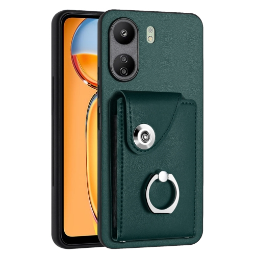 

For Xiaomi Redmi 13C 4G / Poco C65 Organ Card Bag Ring Holder PU Phone Case(Green)