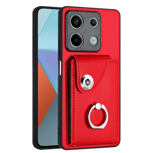 

For Xiaomi Redmi Note 13 5G Global Organ Card Bag Ring Holder PU Phone Case(Red)
