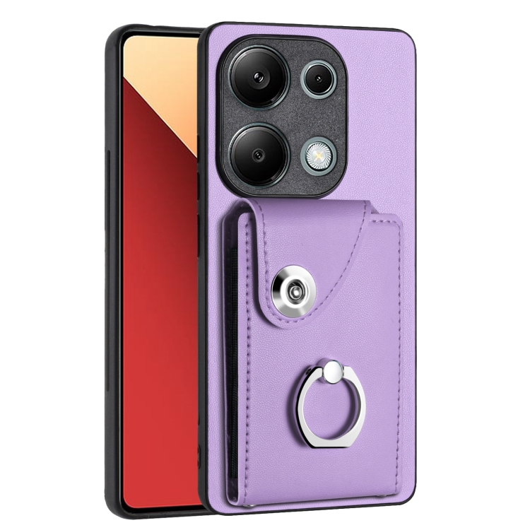 

For Xiaomi Redmi Note 13 Pro 4G Global Organ Card Bag Ring Holder PU Phone Case(Purple)