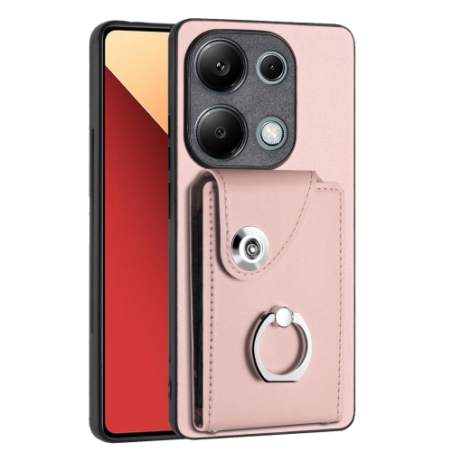 

For Xiaomi Redmi Note 13 Pro 4G Global Organ Card Bag Ring Holder PU Phone Case(Pink)