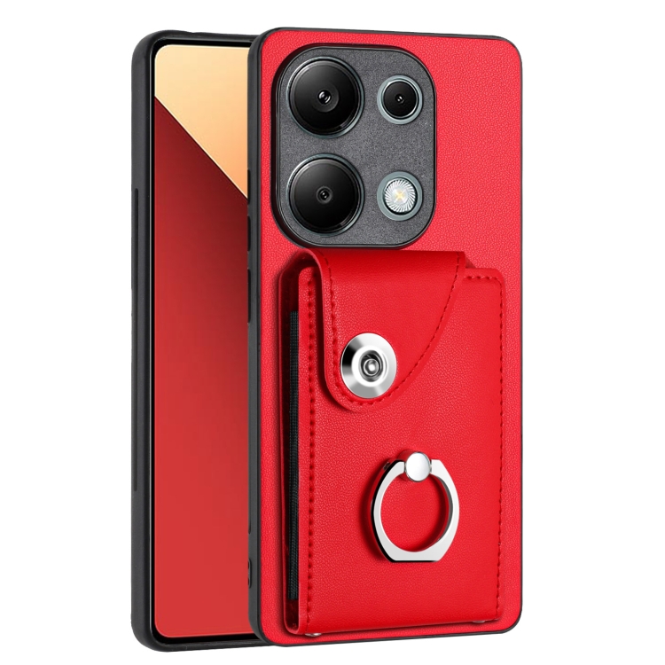 

For Xiaomi Redmi Note 13 Pro 4G Global Organ Card Bag Ring Holder PU Phone Case(Red)