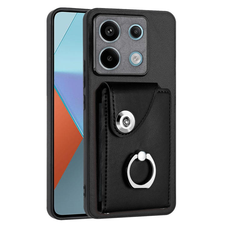 

For Xiaomi Redmi Note 13 Pro 5G Global Organ Card Bag Ring Holder PU Phone Case(Black)