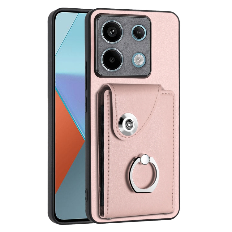 

For Xiaomi Redmi Note 13 Pro 5G Global Organ Card Bag Ring Holder PU Phone Case(Pink)