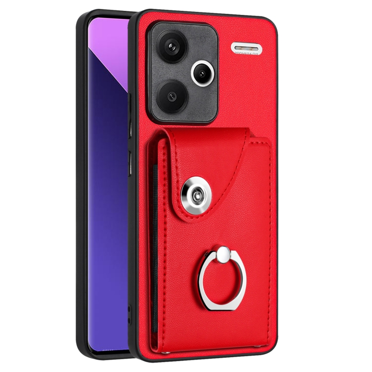 

For Xiaomi Redmi Note 13 Pro+ Organ Card Bag Ring Holder PU Phone Case(Red)