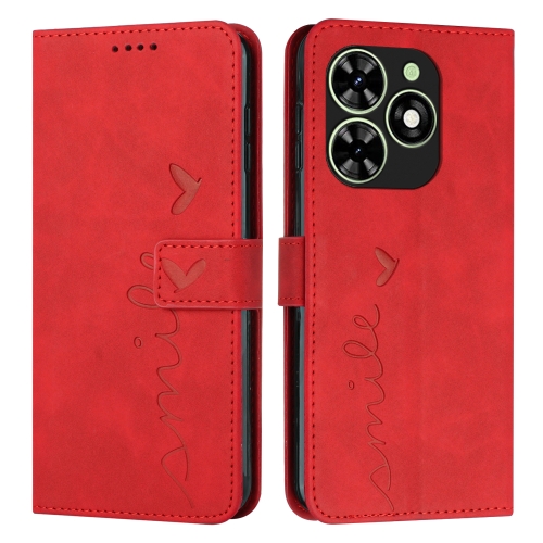

For Tecno Spark Go 2024 / POP 8 Skin Feel Heart Embossed Leather Phone Case with Long Lanyard(Red)