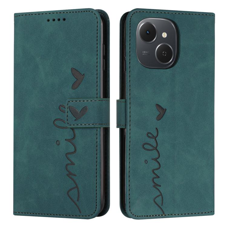 

For Tecno Spark 40C Skin Feel Heart Embossed Leather Phone Case with Long Lanyard(Green)