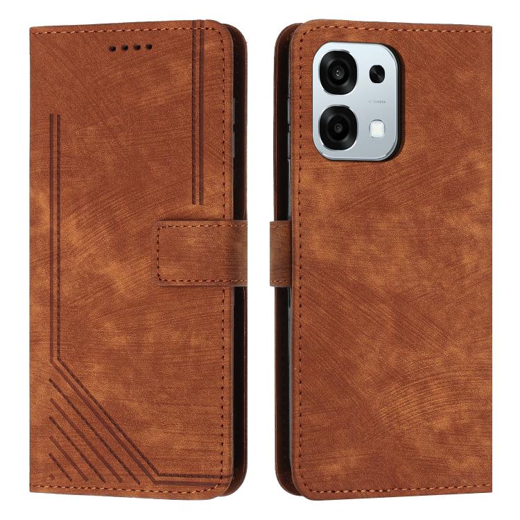 

For OPPO F31 5G / A6 Pro Global 5G Skin Feel Stripe Pattern Leather Phone Case with Long Lanyard(Brown)