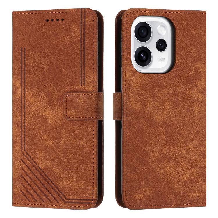 

For OPPO Reno15 F 5G Global Skin Feel Stripe Pattern Leather Phone Case with Lanyard(Brown)