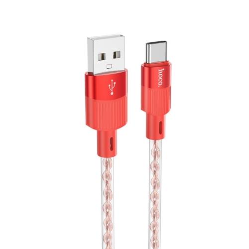 hoco X99 Crystal Junction 3A USB to USB-C / Type-C ซิลิโคนสายชาร์จข้อมูล, ความยาว: 1 ม. (สีแดง)