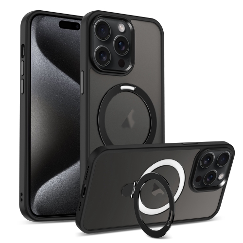 

For iPhone 15 Pro MagSafe Holder Skin-feel PC Hybrid TPU Phone Case(Black)