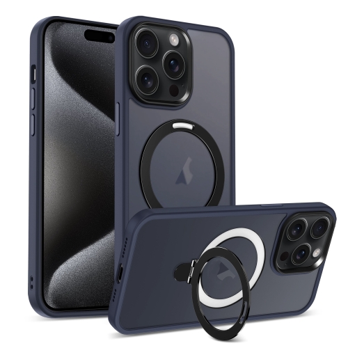 

For iPhone 15 Pro Skin-feel MagSafe Holder PC Hybrid TPU Phone Case(Dark Blue)