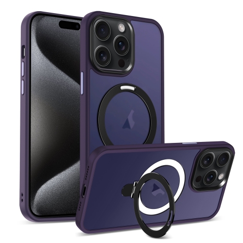 

For iPhone 15 Pro Skin-feel MagSafe Holder PC Hybrid TPU Phone Case(Dark Purple)