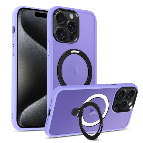 

For iPhone 15 Pro MagSafe Holder Skin-feel PC Hybrid TPU Phone Case(Purple)