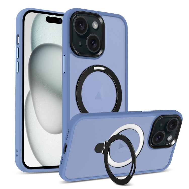 

For iPhone 15 Plus Skin-feel MagSafe Holder PC Hybrid TPU Phone Case(Blue)